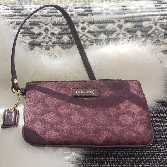 Coach Handbags - Coach Burgundy Signature Wristlet